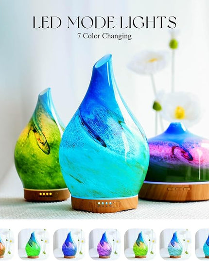 Porseme 280ml Essential Oil Diffuser Glass Color Changing Aroma Air Diffusers Aromatherapy Ultrasonic Cool Mist Humidifier 7 Running Hours Waterless Auto-Off for Sleeping, Yoga, Office (Blue Grass)