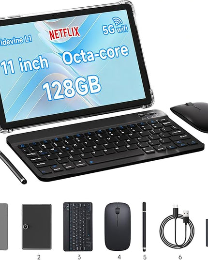 11 inch 2 in 1 Tablet, 18GB + 128GB, Android 15 Tablet, 1TB Expandable, 13MP Camera, Octa-Core Processor 5G WiFi 8000MAH Battery 11'' IPS HD Touchscreen Google Tableta.