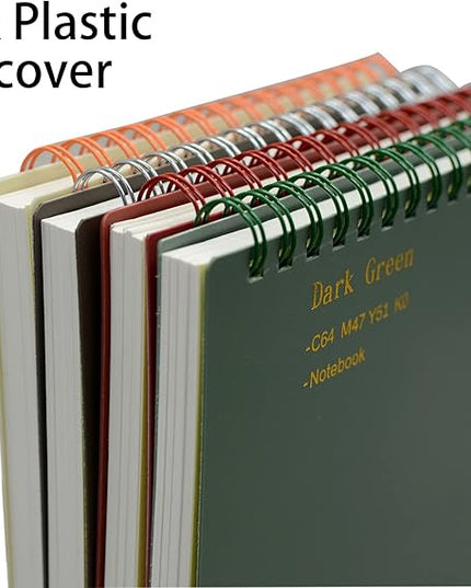 Yansanido Top Bound Spiral Notebook, 4 Pcs 4 Color A5 Size Thick Plastic Hardcover 7mm College Ruled Paper 80 Sheets (160 Pages) Journal for School and Office Supplies (4 Pcs A5)