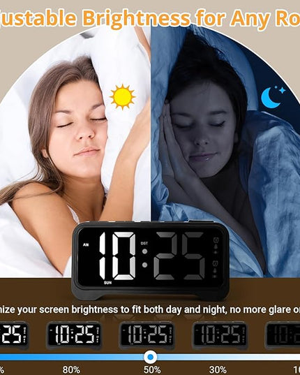 Loud Vibrating Alarm Clock for Heavy Sleepers with Bed Shaker Under Pillow, Hearing Impaired/Deaf/Teens, Dual Alarms, Adjustable Date, Nightlight & Battery Backup, Large LED Digital Display, 12/24H