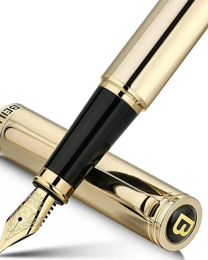 BEILUNER Gold Fountain Pen,Stunning Luxury Pens with 24K Gold Finish, Gorgeous 24K Gilded Nib(Medium), Fancy Pen Gift Set for Men&Women -Ink Converter-Elegant,Office,Nice Pen for Writing