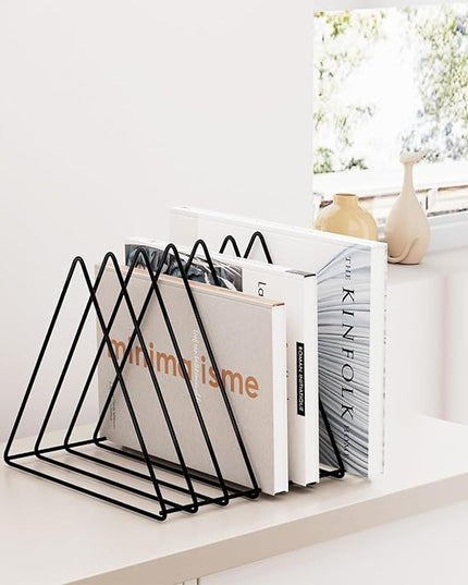 Urban Deco Triangle Desk Organizers Metal Wire Magazine Holder 7 Sections Decorative Organizer Vinyl Record Storage Office File Organizer For Desk - Black Magazine File Holder - Pack of 2