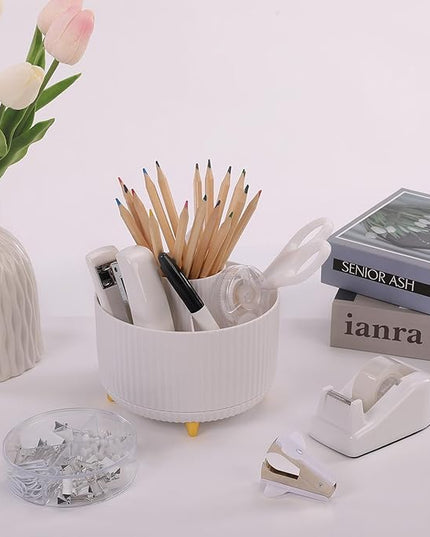 SKYDUE White Office Supplies Set, Office Desk Accessories 10PCS, Pencil Holder for Desk, Stapler, Tape Dispenser, Scissors, Ruler, Binder/Paper Clips and 1000pcs Staples,Desk Supplies Set