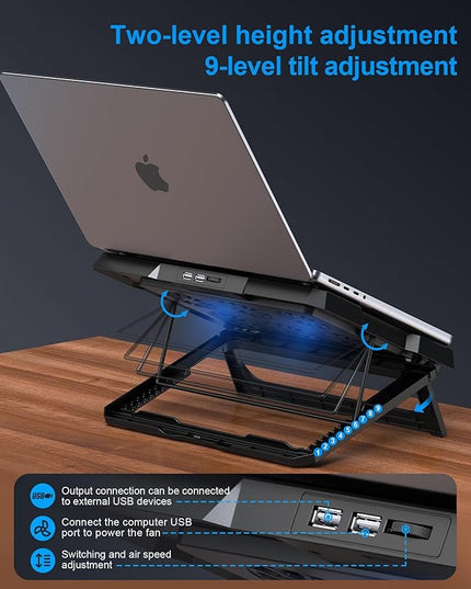 MOKURU Laptop Cooling Pad, Laptop Cooler with 6 Quiet Fans Up to 17.3 Inch Heavy Notebook Cooler Stand, 8 Levels of Tilt, Two Levels of Height Adjustable (Black)