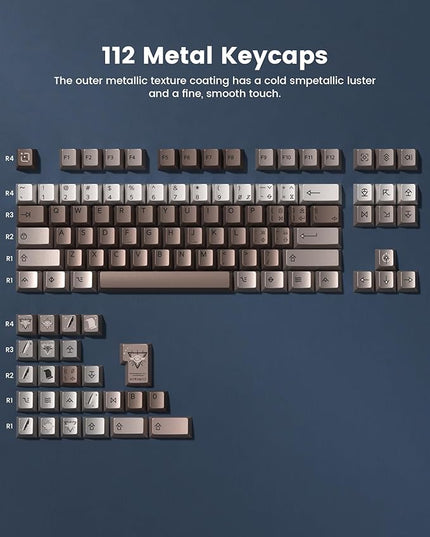 Keymatic PBT Keycaps with Metal Paint, 112 Key dye Sublimation with Key Puller for 61/64/66/68/75/84/87 MX Switches Mechanical Keyboards,Coffee