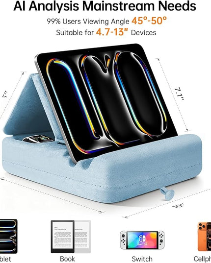 TpeeTeek Tablet Pillow Stand with Storage, Foldable iPad Holder for Lep, Bed, Sofa, and Desk - Soft Pad Dock with Pocket and Stylus Mount Compatible with 4-13" iPad Pro/Air/Mini, Galaxy Tab, Kindle