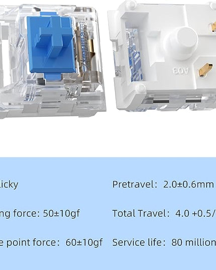 Mechanical Gaming Keyboard Blue Switches,3 Pin 50gf RGB SMT Clicky Switch,Dustproof and Waterproof Switch(Blue,10PCS)