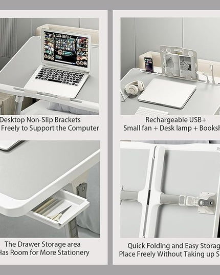 SIDIANBAN Laptop Desk for Bed, Adjustable Bed Table with USB Charge Port, Foldable Laptop Table with Storage Drawer, Portable Laptop Bed Desk Tray for Eating Working Writing Reading (Black)