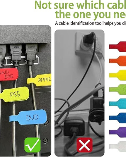 40 Pcs Cable Labels, Write On Cord Labels Tags for Electronics,Cable and Wire Tags,Reusable Large Size Plastic Velcro Label for Charging Cords Management and Identification (8 Colors)