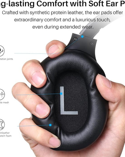 TOZO Hybrid Active Noise Cancelling Headphones, Wireless Over Ear Bluetooth Headset, 60H Playtime, Hi-Res Audio Custom EQ via App Deep Bass Comfort Fit Ear Cups, for Home Office Travel