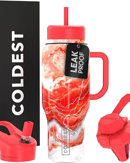 Coldest Tumbler with Handle and Straw - 100% Leak Proof Insulated Tumbler with Lid and Straw (3 Lids) - Stainless Steel Tumblers for Women & Men, Cup Holder Friendly Base, 36 oz (Molten Ivory)