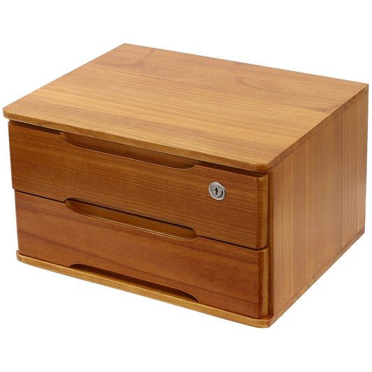 iSamLam Wood Desk Organizer with 2 Drawers, Lockable Desktop Countertop Storage Cabinet for Home Office Supplies File Tabletop Organizing Unit (Brown)