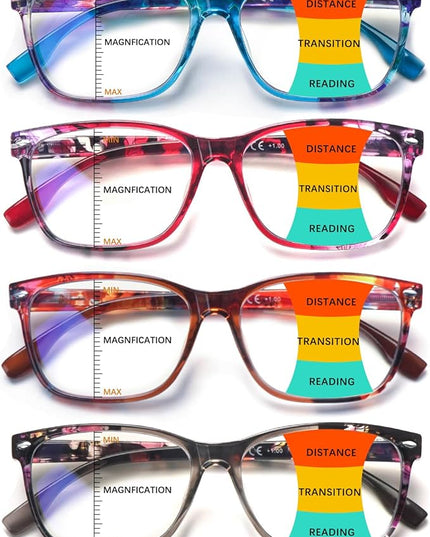 CLASAGA Progressive Multifocus Reading Glasses for Women, Pattern Print Blue Light Block Stylish Ladies Computer Readers