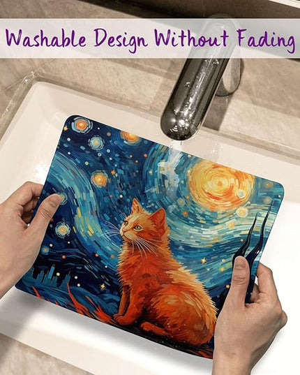 Cat Under The Night Sky Mouse Pad Square Mouse Pads with Stitched Edge, Computer Mousepad with Non-Slip Rubber Base for Computer Laptop Office Desk Accessories 9.5x8 Inches