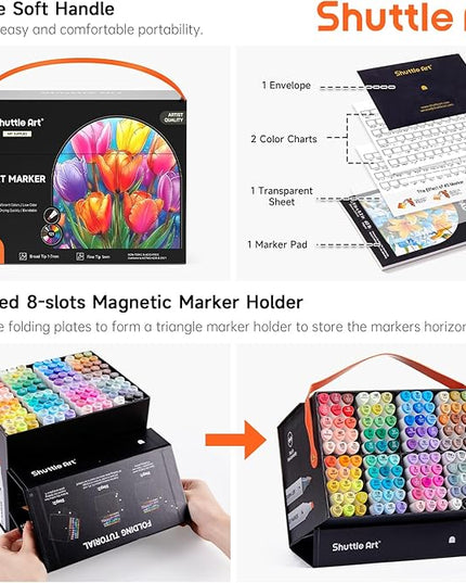 Shuttle Art 121 Colors Alcohol Markers, 120 Colors Dual Tip Art Marker Set Plus 1 Colorless Blender with Marker Case Perfect for Illustration Students Adult Coloring Sketching