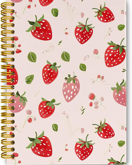 JKMBN Cute Strawberry Journaling Notebooks, Preppy Pink Spiral Notebook, Pink Office Supplies, Cute Notebooks for Women Girls, Hardcover Spiral Notebooks College Ruled 5.5 x 8.3