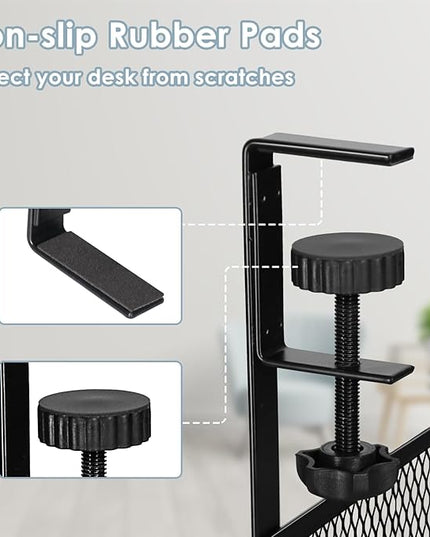 Cable Management, 2 Pack Cable Management Under Desk No Drill, Metal Cord Organizer with Clamp for Standing Desk, Cable Organizer for Home Office, Black