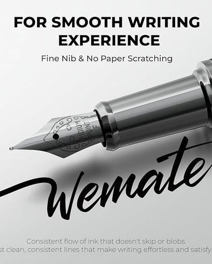 WEMATE Fountain Pen Set, Fine Nib with 20PCS 2.6MM Ink Cartridges(10 Black&10 Blue),1 Ink Converter, Nice Luxury pen for Men, Women, Cool Wooden Fountain Pen for Writing, Journaling, Calligraphy
