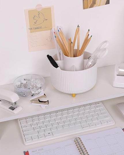 SKYDUE White Office Supplies Set, Office Desk Accessories 10PCS, Pencil Holder for Desk, Stapler, Tape Dispenser, Scissors, Ruler, Binder/Paper Clips and 1000pcs Staples,Desk Supplies Set