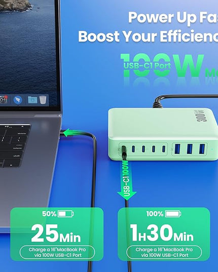 USB C Charger 300W USB C Charger Block, 8-Ports GaN IV Fast Charging Station Hub,PD 100W Laptop Charger Adapter,for MacBook Pro/Air/iPad/iPhone16/15/14/Apple Watch/DELL/Samsung for Home Office