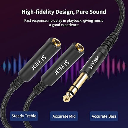SiYear 1/4" Splitter Cable, 6.35mm TRS to Dual 1/4 inch Female Stereo Y Headphone Splitter Cable for Studio,DJ,Amplifier,Karaoke, Live Sound Systems etc(30cm /2PACK)