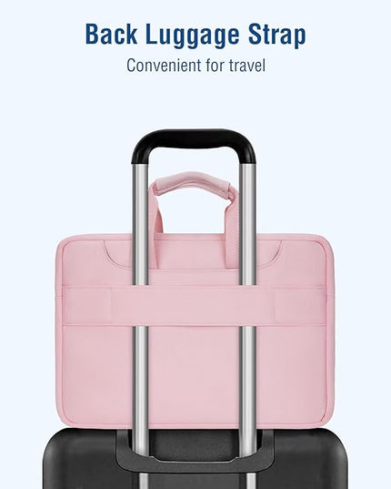MOSISO 360 Protective Laptop Shoulder Bag Compatible with MacBook Air 15 M4 A3241 M3 A3114 M2 A2941/Pro 16 inch M4 M3 M2 M1, 15-15.6 inch Notebook,Matching Color Sleeve with Belt, Pink