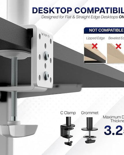 VIVO Dual Monitor Desk Mount, Heavy Duty Fully Adjustable Stand, Fits 2 LCD LED Screens up to 32 inches, White, STAND-V032W