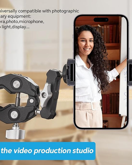 Super Clamp Camera Clamp Mount Monitor 360°Ballhead Magic Arm Double Ball Head Adapter with 1/4"-20 & 3/8"-16 Thread for Canon Nikon DSLR Camera/Gopro/LED Light Ronin-M/Ronin MX/FreeflyMOVI