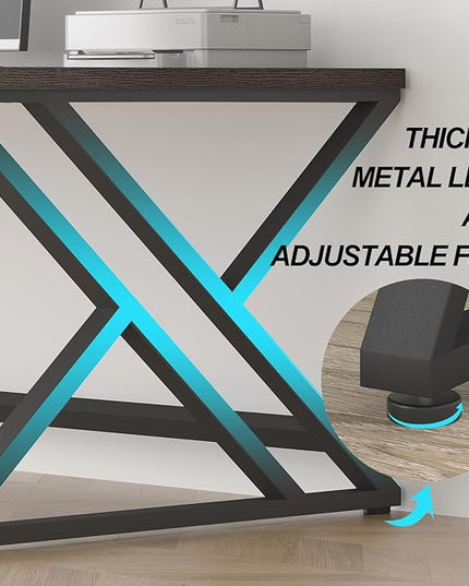 LVB 78.7 Long Executive Desk, Modern Large Computer Office Desk, Wood Metal Simple Pc Study Gaming Writing Table, Industrial Laptop Desk Workstation for Home Bedroom Living Room, Dark Gray, 78.7 Inch