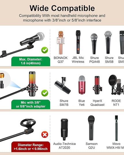 Mic Stand,6 In 1 Microphone Stand Floor Boom Mic Stand, Support Boom Gooseneck Mic Clips Tablet Phone Holder Any Combination With Mic Stand Bag