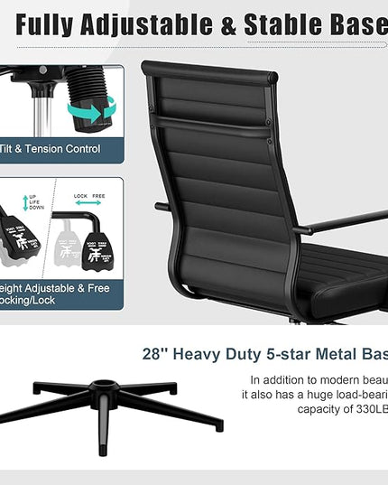 Okeysen Leather Office Desk Chair, Conference Room Chairs Executive Chair Ribbed, Ergonomic Height Adjustable Swivel Rolling Chair for Home Office.
