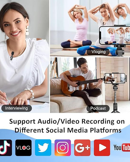 MAYBESTA Wireless Mini Microphone for iPhone Android Phone: Lavalier Lapel Recording Mic for Tiktok YouTube Podcast Interview(Dark Black)