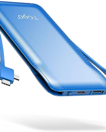 TG90° 2 Pack Slim Portable Charger with Built in Cables,10000mAh Power Bank Travel Charger Cell Phone External Battery Pack,4 Output Portable Bank Compatible with iPhone Android Phone