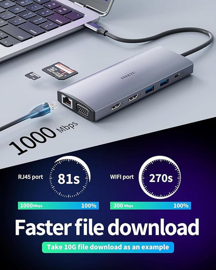 USB C Laptop Docking Station, Docking Station Dual Monitor, 13 in 1 DockingStation 3 Monitors with 2HDMI,VGA, Ethernet,7USB C/A Port, 100w PD, SD/TF, USB C Hub for Dell/HP/Surface/Lenovo Laptop