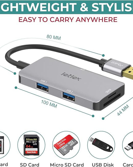 All in One Multi Card Reader Hub with USB A 3.0 Male Connector – USB 3.0 Ports with SD CF TF Card Readers – 480 Mbps Card Reader Hub – Super Fast 5 Gbps USB Ports – for Laptop, Desktop, PC