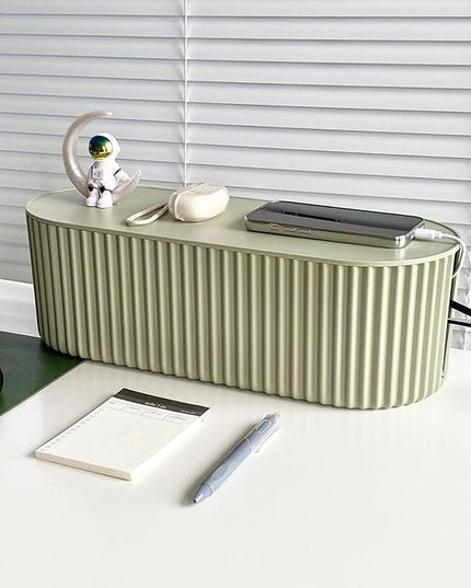 Green Cable Management Box, Power Strips Hider Cover Under TV and Desk for Home, Office, School Use, Plastic Surge Protector Cover on Floor, Electronics Cord Bin with Lid (Large)