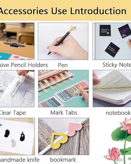 Office Supplies,Desk Accessories,with Stapler, Tape Dispenser,Desk Organizer,Folding Phone Holder,Pen,Journal Notebook,Scissor,Staple Remover,Staples,Clear Tape,Sticky Notes,Paper Clips,Bookmark,Ect
