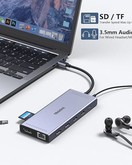 USB C Docking Station Dual Monitor, 14 in 1 Triple Display USB C Hub Multiport Adapter with 2 HDMI 4K,DisplayPort,PD Charging,Ethernet,6 USB C&A Ports,SD/TF, Laptop Docking Station for Dell/HP/Lenovo