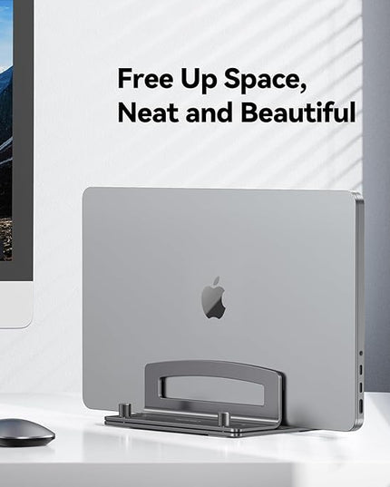 TECKNET Vertical Laptop Stand, Adjustable Aluminum Laptop Stand (Fits Up to 17.3"), Space-Saving Vertical Stand with Non-Slip & Scratch-Resistant Silicone, Compatible with MacBook Pro/Air, Dell, HP