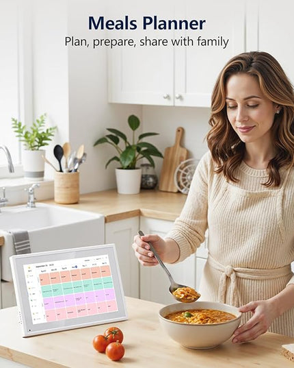 Digital Calendar, 10.1 Inch Smart Electronic Desk Calendar & Chore Chart, Touchscreen Interactive Display for Family Schedules with Meal Planner & Picture Frame & Lists