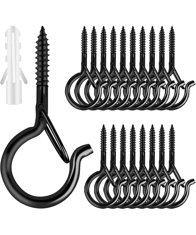 Q Hangers 25 PCS Screw-in Hooks for Outdoor String Lights, Swivel Hanging Basket Patio Light Hooks with Safe Buckle Screw in Planter Eye Hook for Wall Ceiling