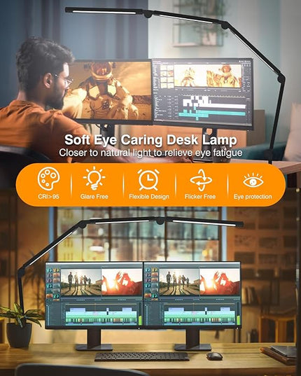 LED Desk Lamp with Clamp,Adjustable Swing Arm Desk Lamps for Home Office,Dimmable Tempering Eye Care Desk Light Bright Modern Led Table Lamp for Nail Tech Architect,Flexible Tall Task Table Light