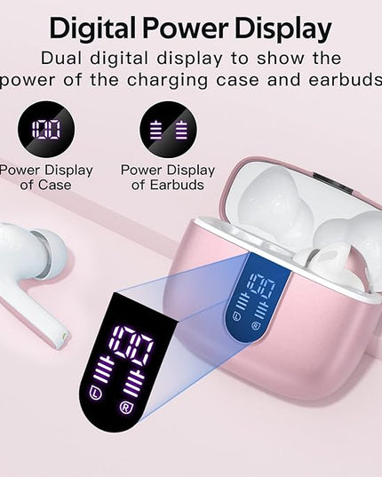 TAGRY 2 Sets X08 Pink and Purple Bluetooth Headphones True Wireless Earbuds 60H Playback Ear Buds with Wireless Charging Case in-Ear Earbuds with Mic