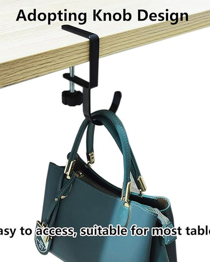 KISOY 1 Pcs Purse Hook for Table Handbag Hangers Purse Hanger for Desk Bag Hooks for Tables can Hook Bag Purse Heavy Duty Foldable Purse Holder for Table Floding (Right-J Type Hook), Black
