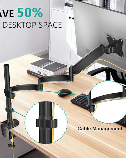 WALI Single Long Monitor Arm - 13 to 32 inch Computer Monitor Arm Desk Mount, Hold up to 19.8lbs, Extra Long Adjustable Stand, Full Motion Tall Arm, VESA 75/100mm, (GSDM001L)