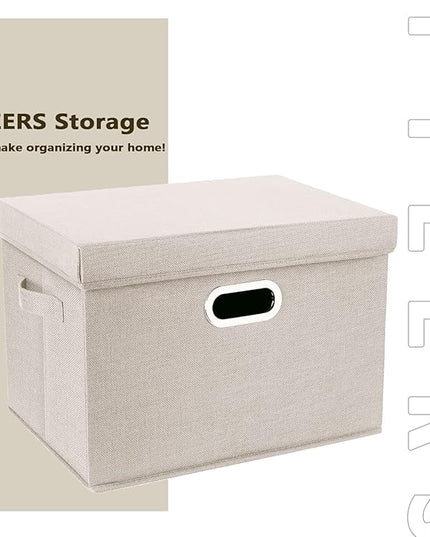 TYEERS Large Storage Bins with Lids, Collapsible, Washable, Fabric Storage Boxes for Organizing, 17.3x11.8x11.4 inches, 5 Pack, Beige