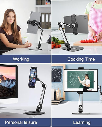 Tablet Stand Universal Holder for 4.9" - 12.9" Devices, 360° Rotating Security Stand for iPad, iPad Air, Samsung, Height Adjustable Foldable Table Top(Black)
