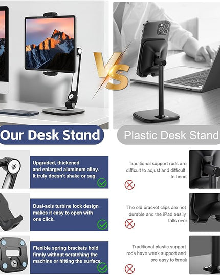 Tablet Stand Universal Holder for 4.9" - 12.9" Devices, 360° Rotating Security Stand for iPad, iPad Air, Samsung, Height Adjustable Foldable Table Top(Black)