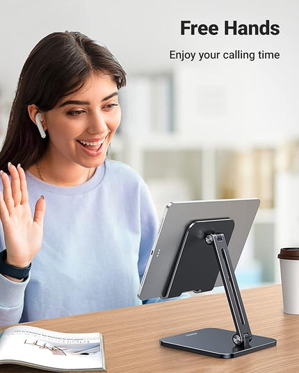 UGREEN Tablet Stand Compatible for iPad Desk Stand Holder Adjustable Aluminum Thicker Base Compatible with iPad Pro Air Mini 13 12.9 11 Inch Home Office Desk Accessories Black