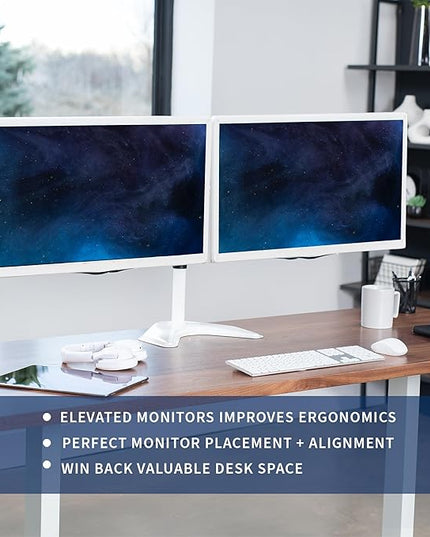 VIVO Dual LED LCD Monitor Mount, Free-Standing Desk Stand for 2 Screens up to 32 Inch, Heavy-Duty Fully Adjustable Arms with Max VESA 100x100mm, White, STAND-V032FW